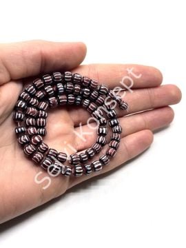 El Yapımı Afrika Chevron Dizi Cam Boncuk  Kahverengi-Beyaz 6-7 mm