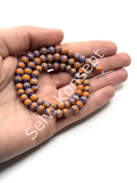 El Yapımı Afrika Chevron Dizi Cam Boncuk  Turuncu-Lacivert 6-7 mm