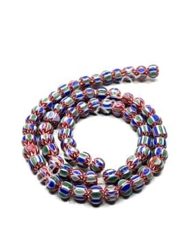 El Yapımı Afrika Chevron Dizi Cam Boncuk  Yeşil-Lacivert 6-7 mm