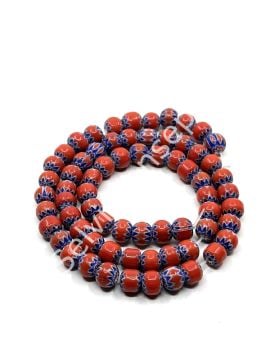 El Yapımı Afrika Chevron Dizi Cam Boncuk  Kırmızı-Lacivert 6-7 mm