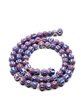 El Yapımı Afrika Chevron Dizi Cam Boncuk  Lacivert-Kırmızı 6-7 mm