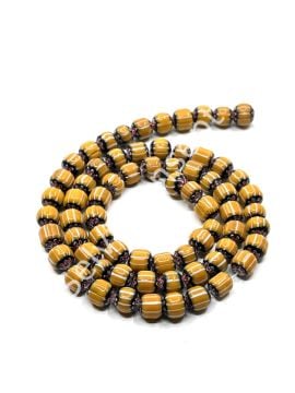 El Yapımı Afrika Chevron Dizi Cam Boncuk  Hardal-Beyaz 6-7 mm