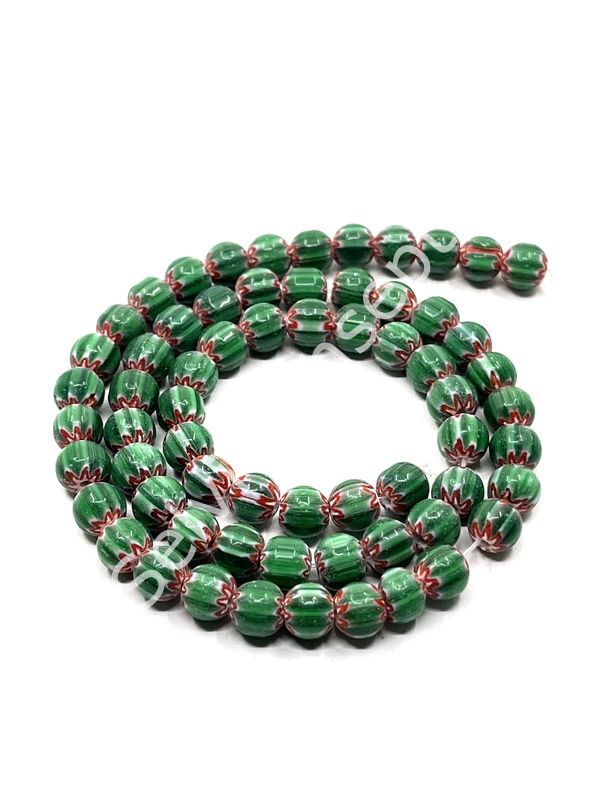 El Yapımı Afrika Chevron Dizi Cam Boncuk Yeşil 6-7 mm