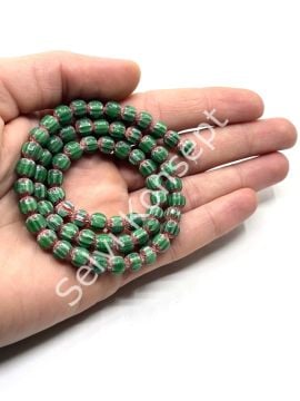 El Yapımı Afrika Chevron Dizi Cam Boncuk Yeşil 6-7 mm