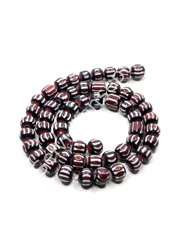 El Yapımı Afrika Chevron Dizi Cam Boncuk Kahverengi-Beyaz 7 mm