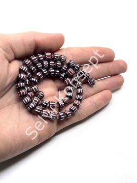 El Yapımı Afrika Chevron Dizi Cam Boncuk Kahverengi-Beyaz 7 mm