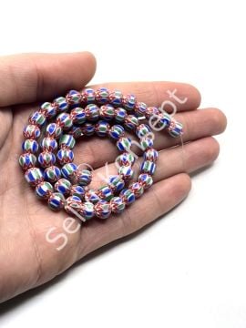 El Yapımı Afrika Chevron Dizi Cam Boncuk Yeşil-Lacivert 7 mm