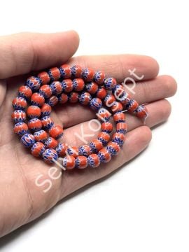 El Yapımı Afrika Chevron Dizi Cam Boncuk Kırmızı-Lacivert 7 mm
