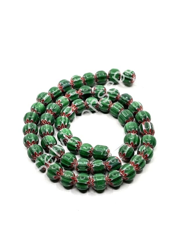 El Yapımı Afrika Chevron Dizi Cam Boncuk Yeşil 7 mm