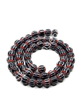 El Yapımı Afrika Chevron Dizi Cam Boncuk Siyah-Beyaz 8 mm