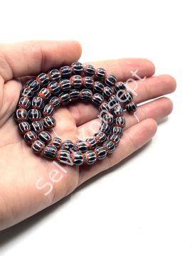 El Yapımı Afrika Chevron Dizi Cam Boncuk Siyah-Beyaz 8 mm