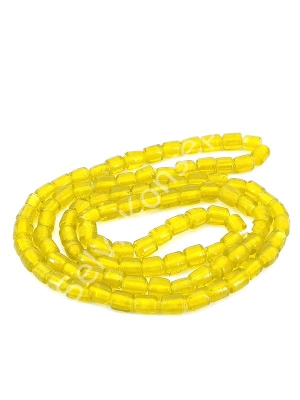 Silindir Hint Cam Boncuğu Şeffaf Sarı 6 mm 1 Dizi
