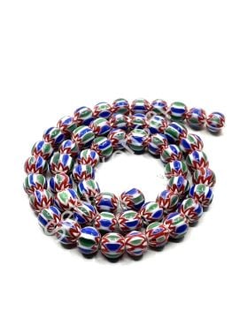 El Yapımı Afrika Chevron Dizi Cam Boncuk Yeşil-Lacivert 8 mm