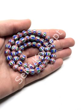 El Yapımı Afrika Chevron Dizi Cam Boncuk Yeşil-Lacivert 8 mm