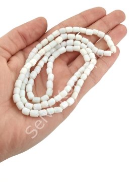 Silindir Hint Cam Boncuğu Beyaz 6 mm 1 Dizi