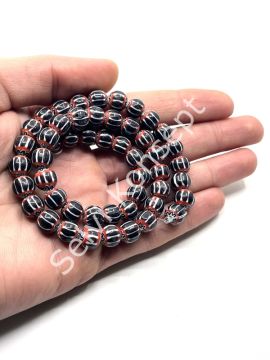 El Yapımı Afrika Chevron Dizi Cam Boncuk Siyah-Beyaz 9 mm