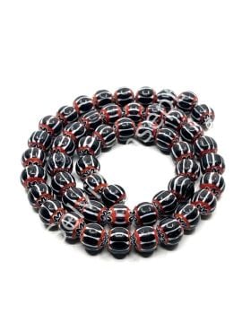 El Yapımı Afrika Chevron Dizi Cam Boncuk Siyah-Beyaz 9 mm