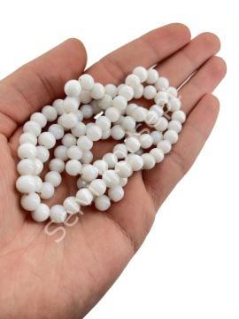 Yuvarlak Kuzu Cam Boncuk Parlak Beyaz 7-8 mm 1 Dizi