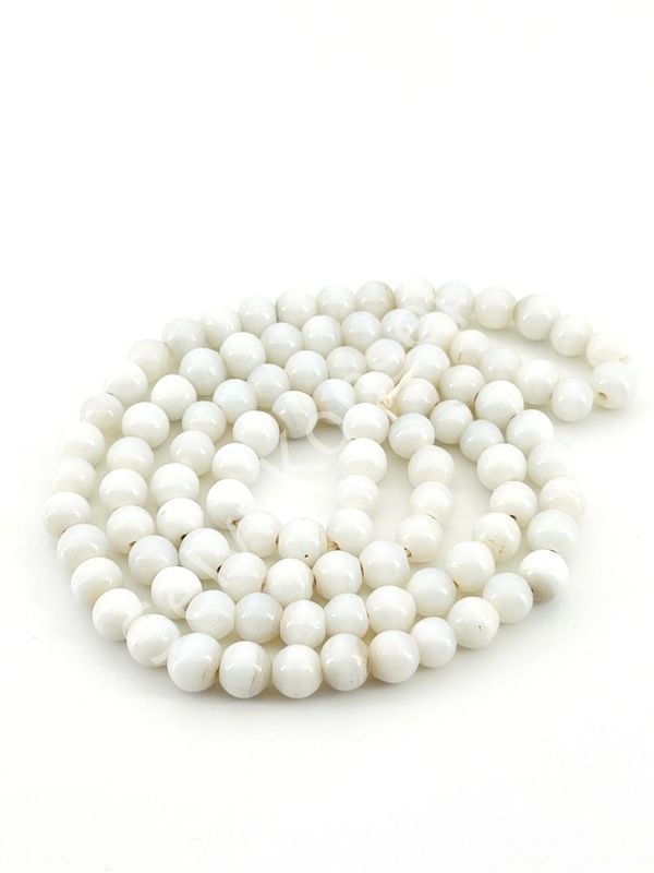 Yuvarlak Kuzu Cam Boncuk Parlak Beyaz 7-8 mm 1 Dizi