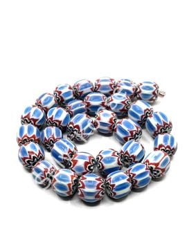 El Yapımı Afrika Chevron Dizi Cam Boncuk Saks Mavi-Kırmızı 12-13 mm