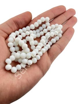 Yuvarlak Kuzu Cam Boncuk Mat Beyaz 7-8 mm 1 Dizi