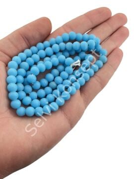 Yuvarlak Kuzu Cam Boncuk Mat Mavi 7-8 mm 1 Dizi