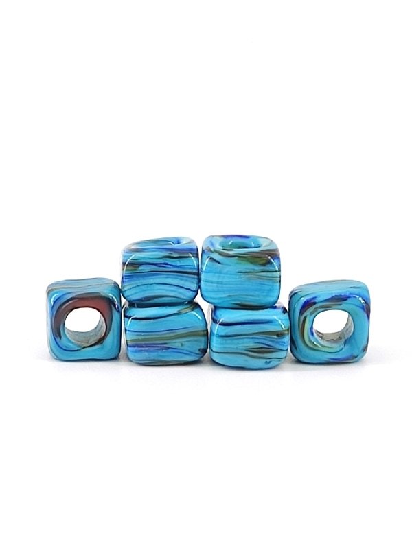 El Yapımı Turkuaz Renkli Ebruli Murano Kare Boncuk