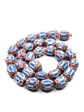 El Yapımı Afrika Chevron Dizi Cam Boncuk Saks Mavi-Kırmızı 10x12 mm