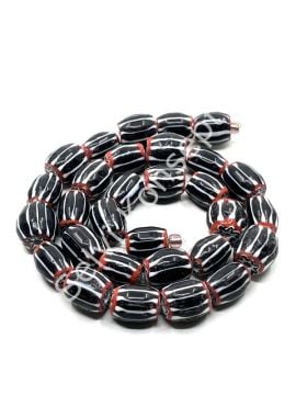 El Yapımı Afrika Chevron Dizi Cam Boncuk Siyah-Beyaz 10x12 mm