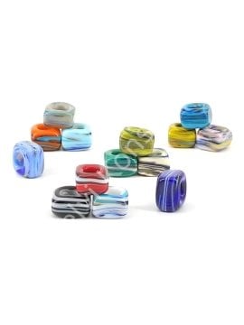 El Yapımı Karışık Renkli Ebruli Murano Kare Boncuk 14 Adet