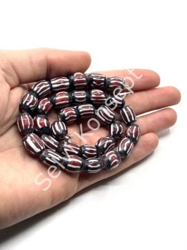 El Yapımı Afrika Chevron Dizi Cam Boncuk Kahverengi-Beyaz 10x12 mm