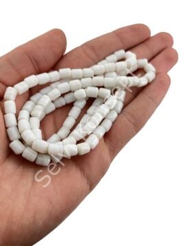 Silindir Kuzu Cam Boncuk Parlak Beyaz 6x7 mm 1 Dizi