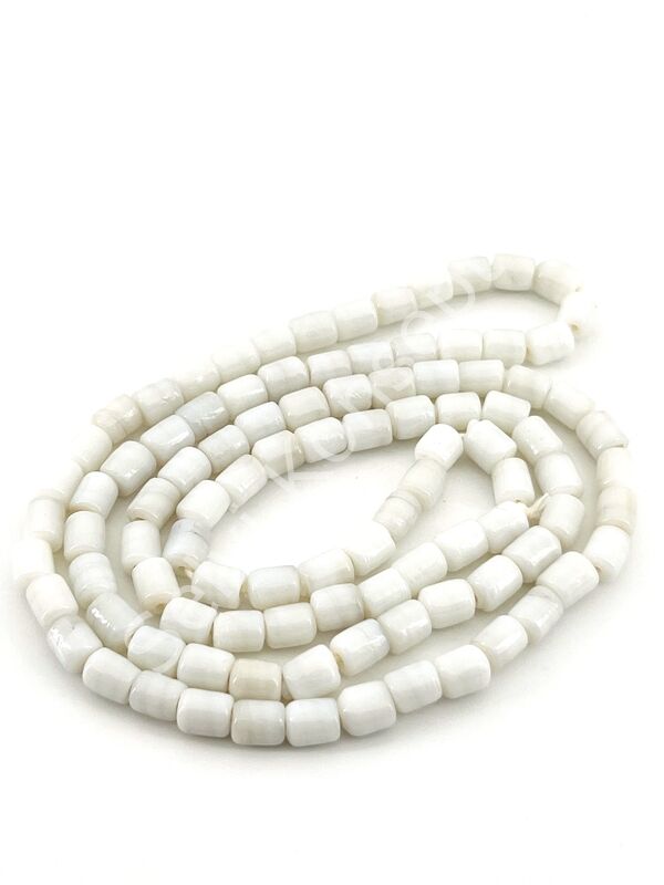 Silindir Kuzu Cam Boncuk Parlak Beyaz 6x7 mm 1 Dizi