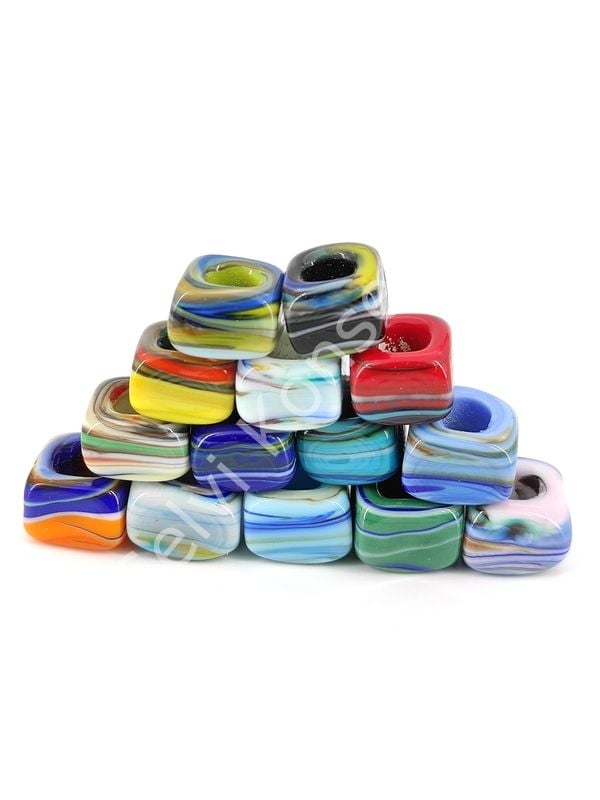 El Yapımı Karışık Renkli Ebruli Murano Kare Boncuk 14 Adet