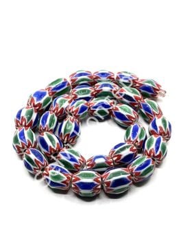 El Yapımı Afrika Chevron Dizi Cam Boncuk Yeşil-Lacivert 10x12 mm