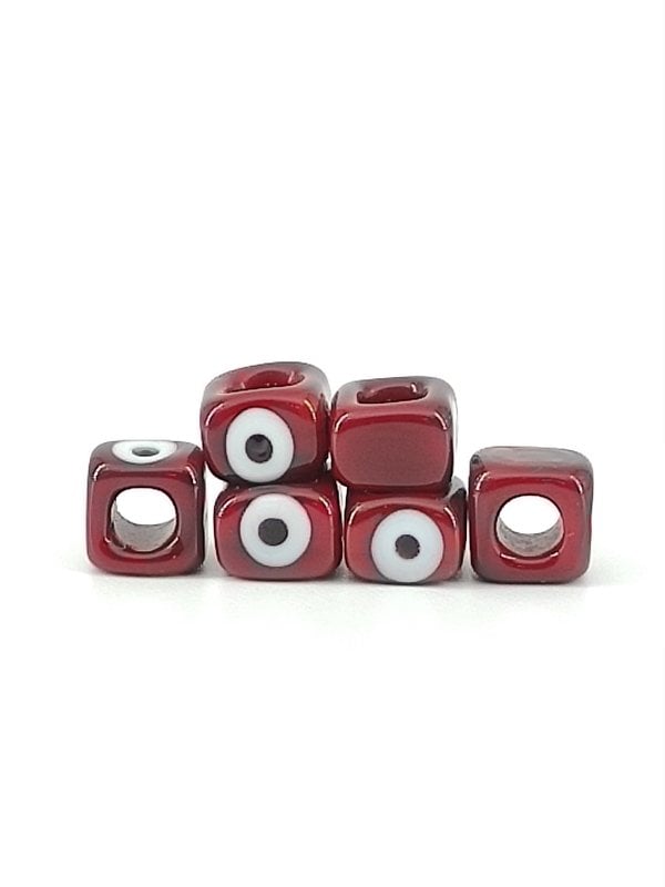 El Yapımı Bordo Renkli Murano Gözlü Kare Boncuk