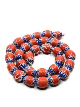 El Yapımı Afrika Chevron Dizi Cam Boncuk Kırmızı-Lacivert 10x12 mm
