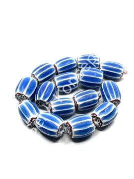El Yapımı Afrika Chevron Dizi Cam Boncuk Mavi-Beyaz 14x18 mm