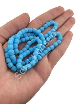 Silindir Kuzu Cam Boncuk Mat Mavi 6x6 mm 1 Dizi