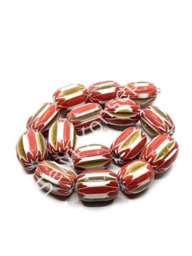 El Yapımı Afrika Chevron Dizi Cam Boncuk Kırmızı-Kahverengi 14x18 mm