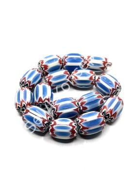 El Yapımı Afrika Chevron Dizi Cam Boncuk A.Mavi-Kırmızı 14x18 mm