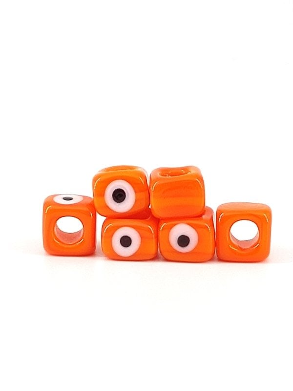 El Yapımı Turuncu Renkli Murano Gözlü Kare Boncuk