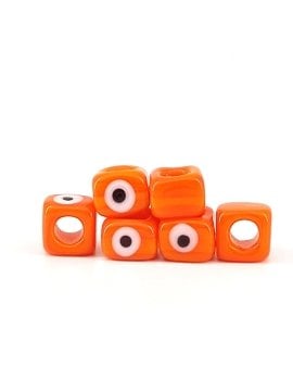 El Yapımı Turuncu Renkli Murano Gözlü Kare Boncuk