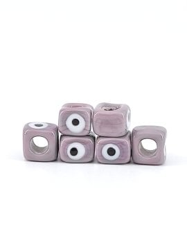 El Yapımı Mürdüm Renkli Murano Gözlü Kare Boncuk