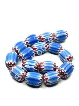 El Yapımı Afrika Chevron Dizi Cam Boncuk Mavi-Kırmızı 14x18 mm
