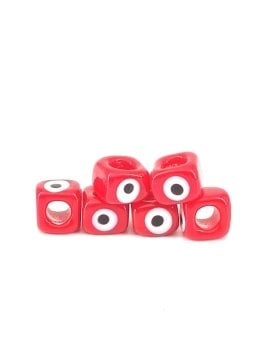 El Yapımı Kırmızı Renkli Murano Gözlü Kare Boncuk