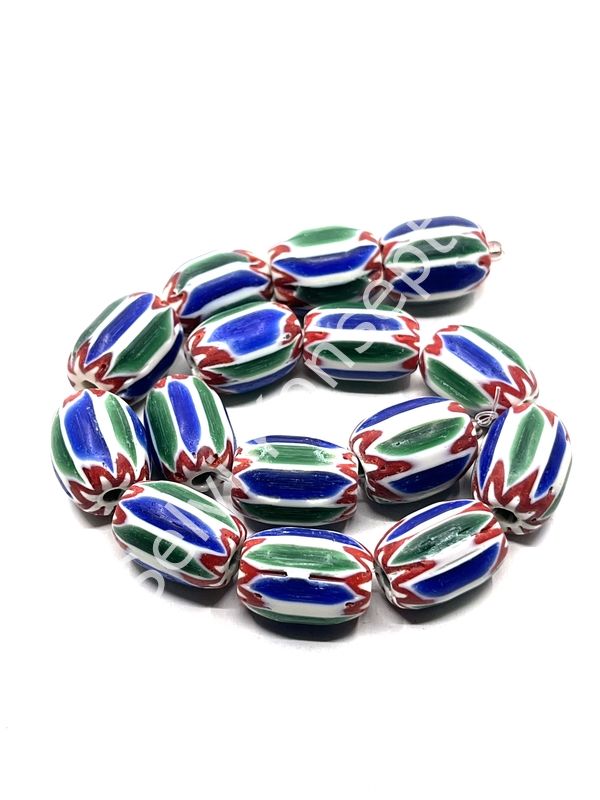 El Yapımı Afrika Chevron Dizi Cam Boncuk Yeşil-Lacivert 14x18 mm