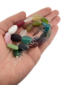 Yassı Oval Buzlu Cam Boncuk Karışık Renkli 12x18 mm 1 Dizi 22 Adet