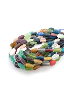 Yassı Oval Buzlu Cam Boncuk Karışık Renkli 12x18 mm 1 Dizi 22 Adet