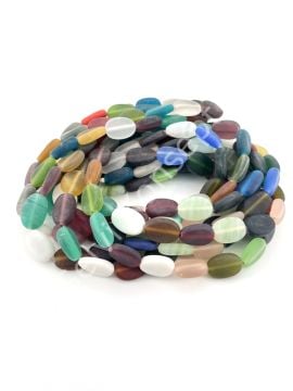 Yassı Oval Buzlu Cam Boncuk Karışık Renkli 12x18 mm 1 Dizi 22 Adet